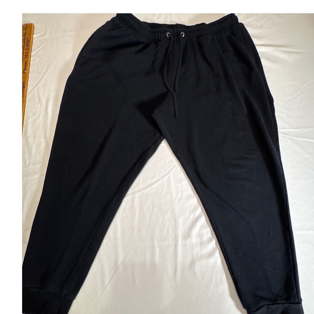 Mens Black Jogger Sweatpants Drawstring Elastic Waist Tapered Athletic Pants